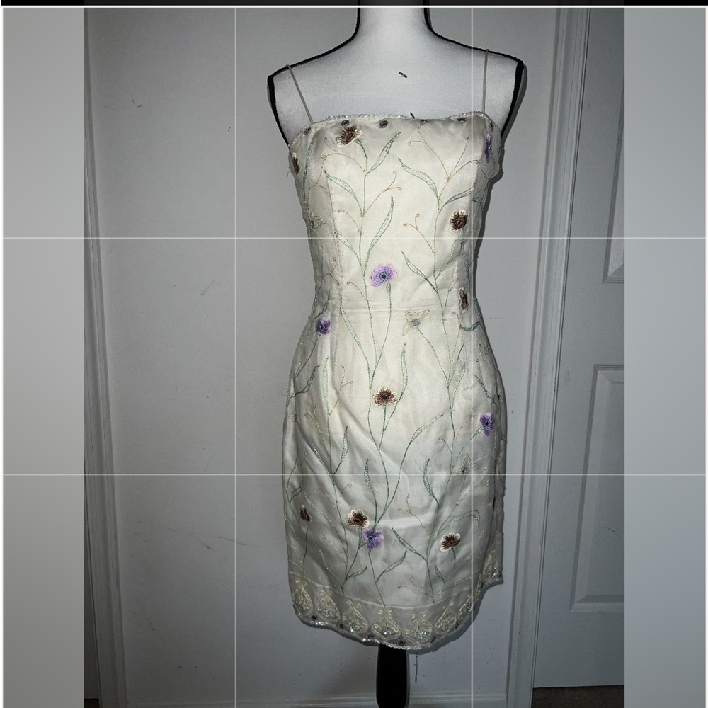 Cream/Yellow beaded floral dress